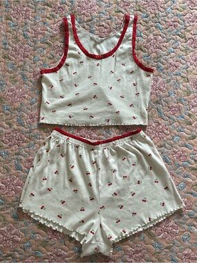 LOVE PEACE & LAZY DAYS Cherry Print Women’s Tank & Shorts Set